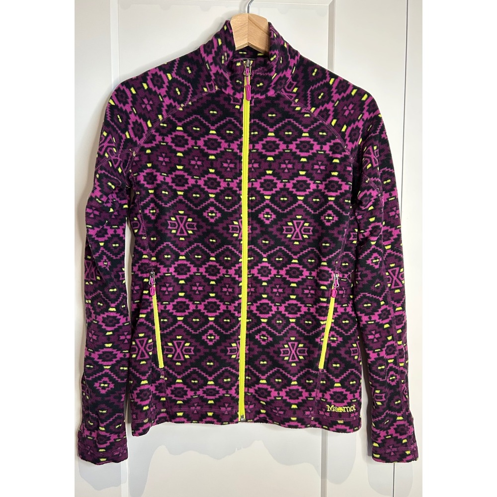 Marmot Womens Purple Geometric Fair Isle Full Zip Fleece Jacket Small